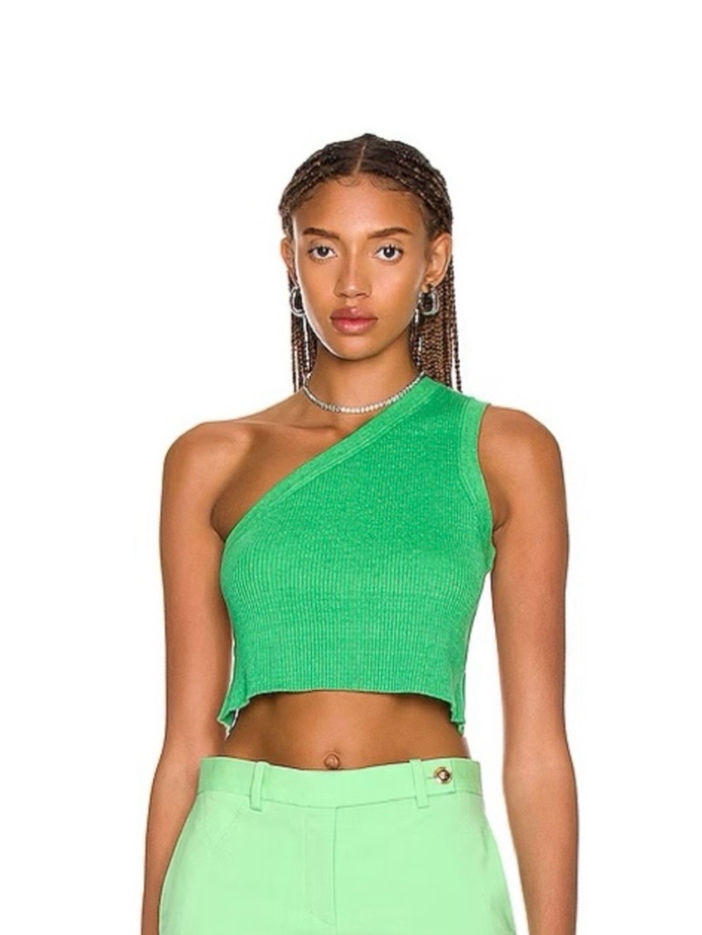 Jacquemus La Maille Ascu One Shoulder Knit Crop Top Green Size 32 / XS